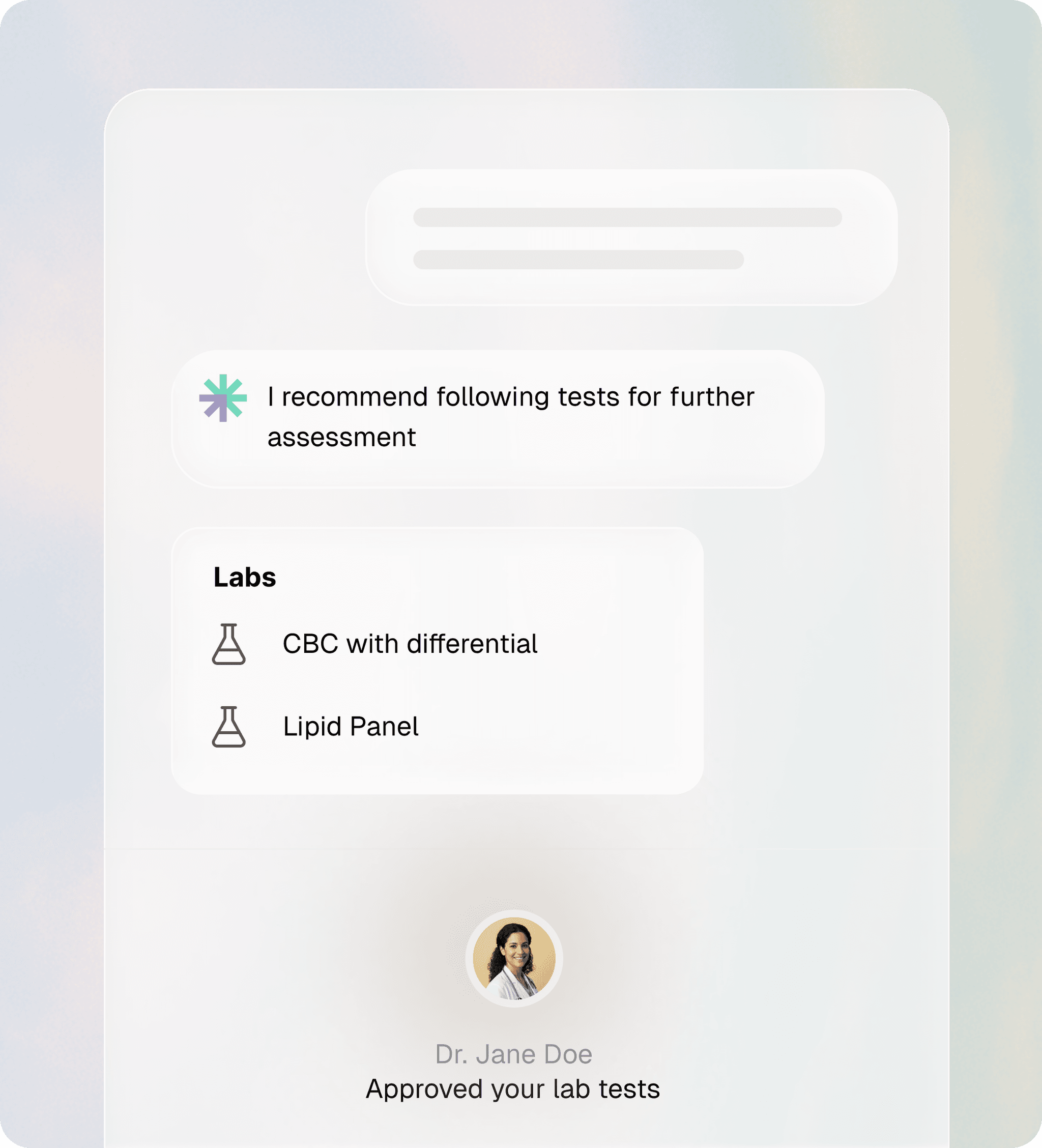 Clara lab tests recommendation and clinician approval